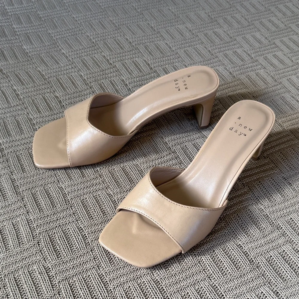 A New Day Women's Beige Heeled Mules - Picture 1 of 8